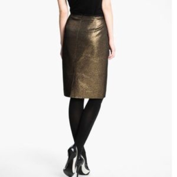 Tory Burch gold pencil skirt NWOT metallic brandy - Picture 3 of 8